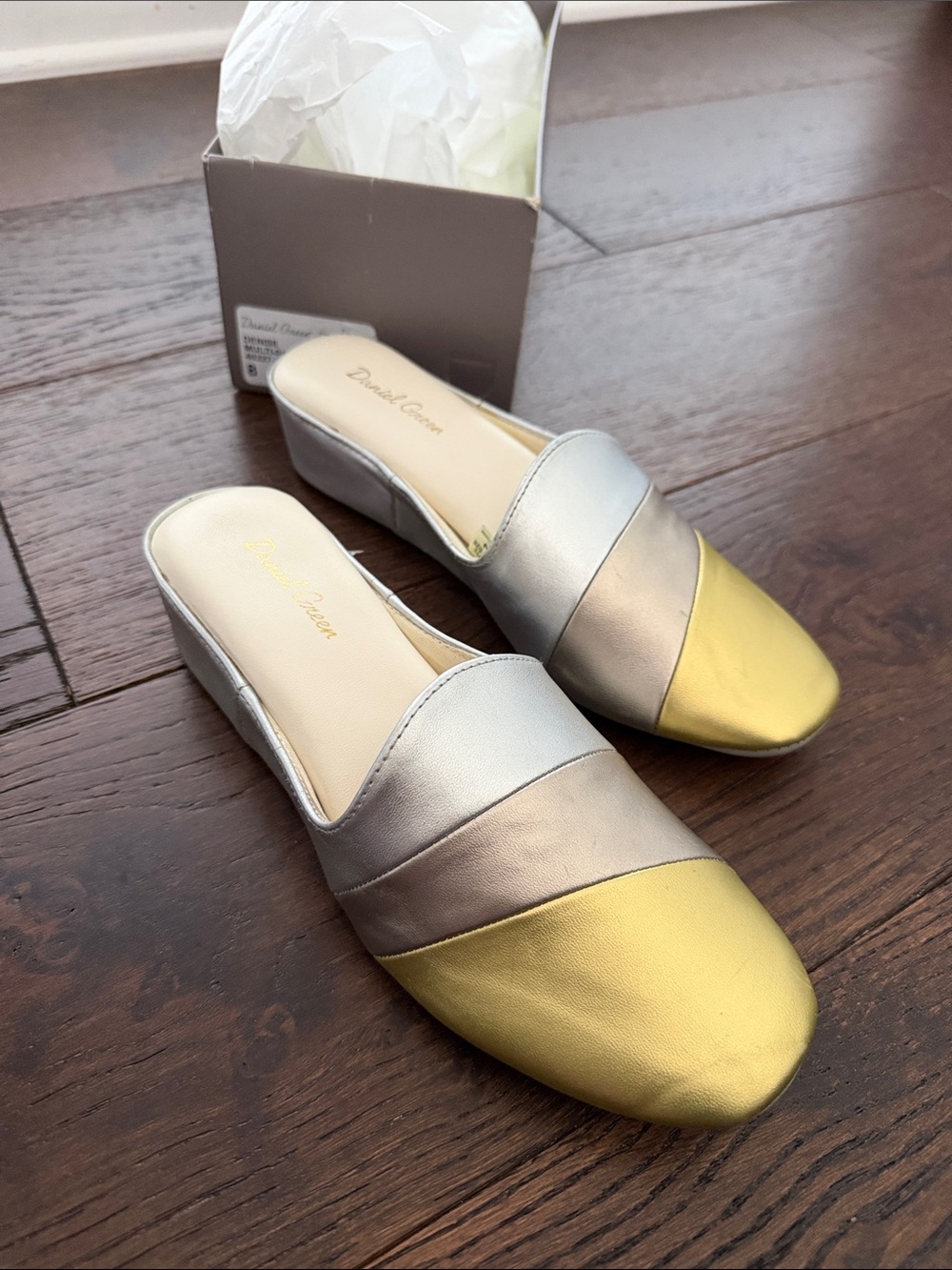 Daniel Green Metallic Silver and Gold  Slip-On Mules Size 8 N